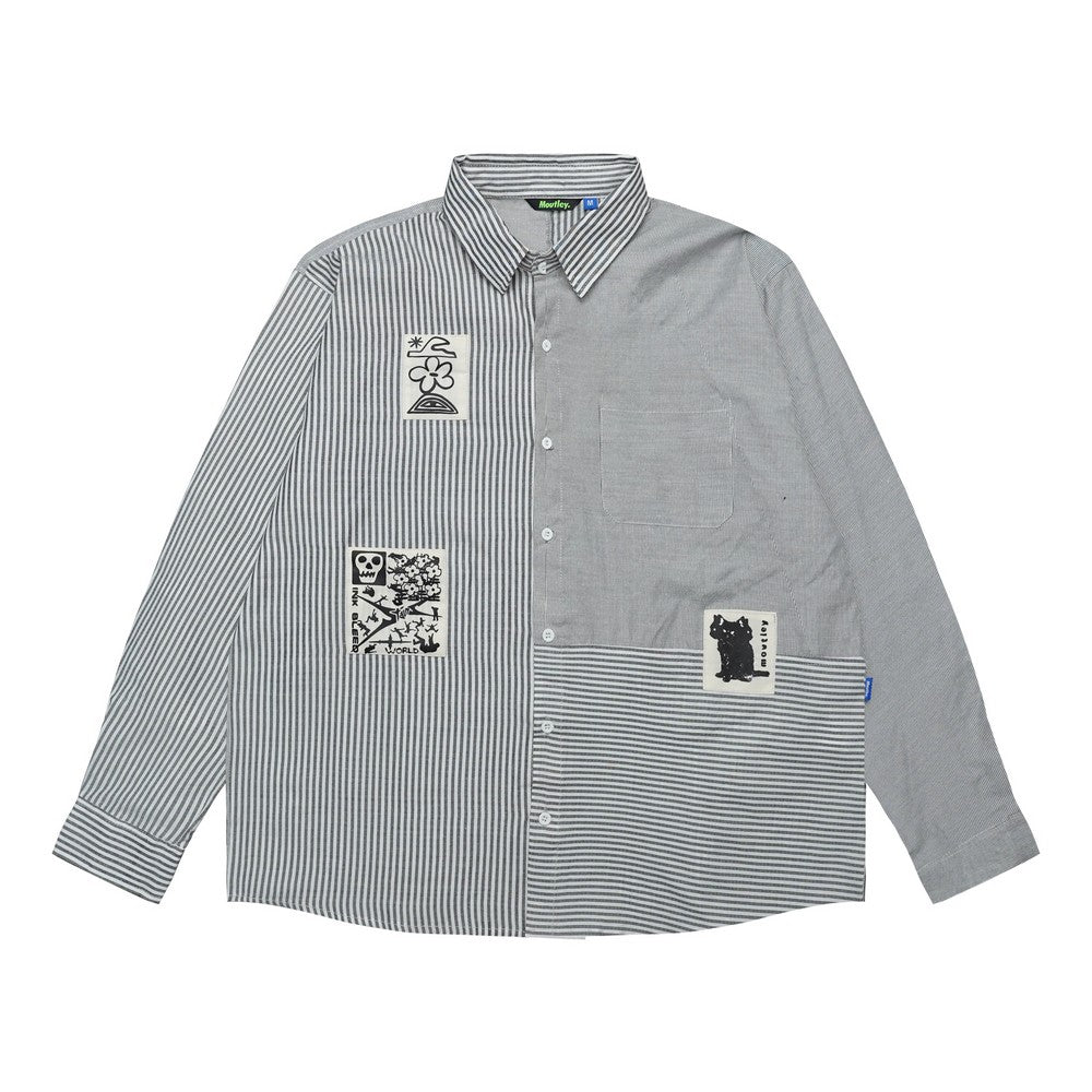 Moutley Men's Striped Shirt Long Sleeve Oversized Fit Ink OL-010325